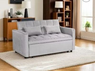 New - Resenkos 54" Adjustable Backrest Sofa w/ Double Armrest & Pouch Silver Grey, Variable Sofa Bed