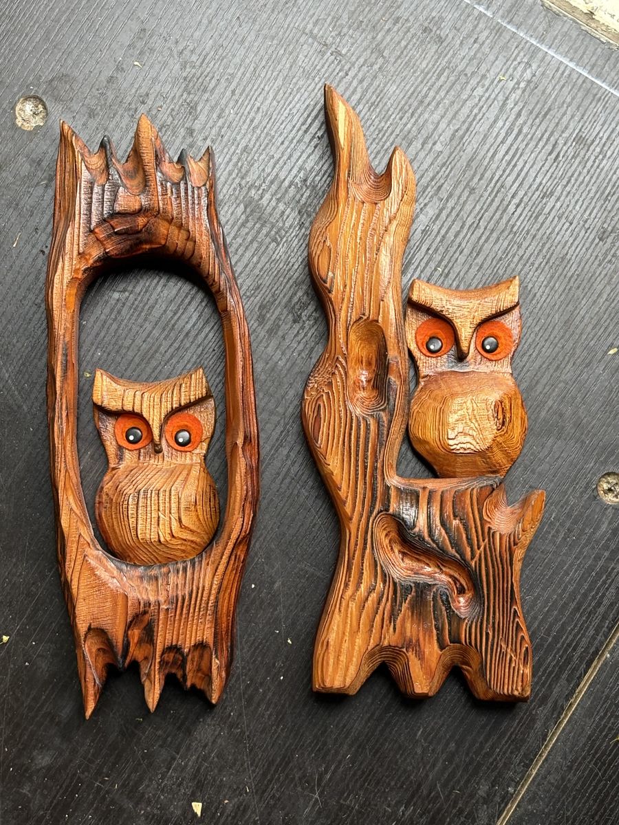 Vintage Witco style wooden owls. Mid Century Modern MCM