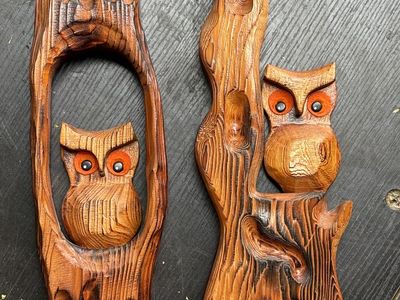Vintage Witco style wooden owls. Mid Century Modern MCM