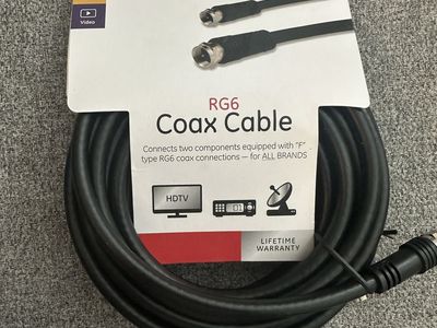 GE RG6 Coaxial Cable – 15 ft. (4.5m) | Black | F-Type Connectors | NEW