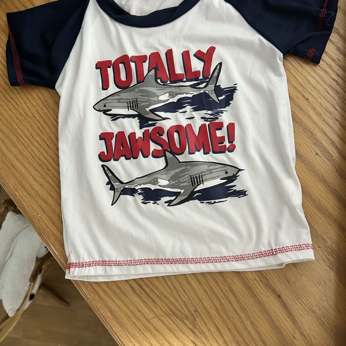 Crown & Marks Boys' Rash Guard "Totally Jawsome!" White/Navy Size 6-9 Months Short Sleeve Swim Shirt