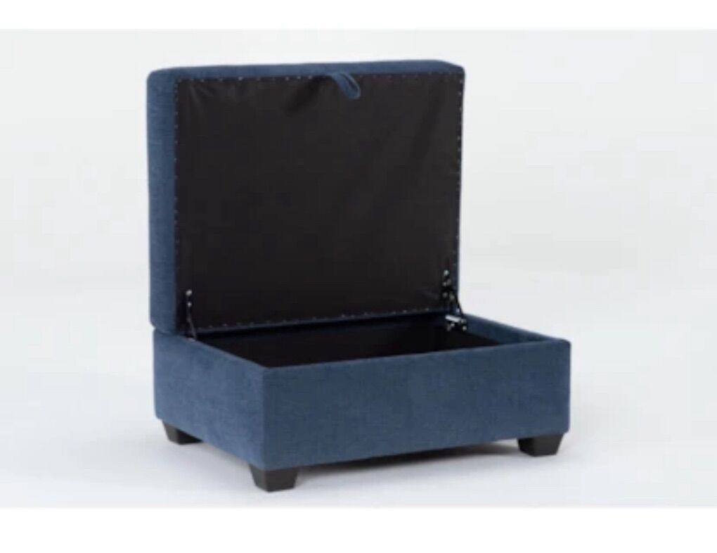 Navy Blue Fabric Square Storage Ottoman NEW