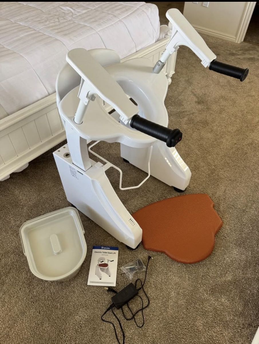 Electric Toilet Lift Seat Chair w/ Commode Function - White, Adjustable Height, Handles