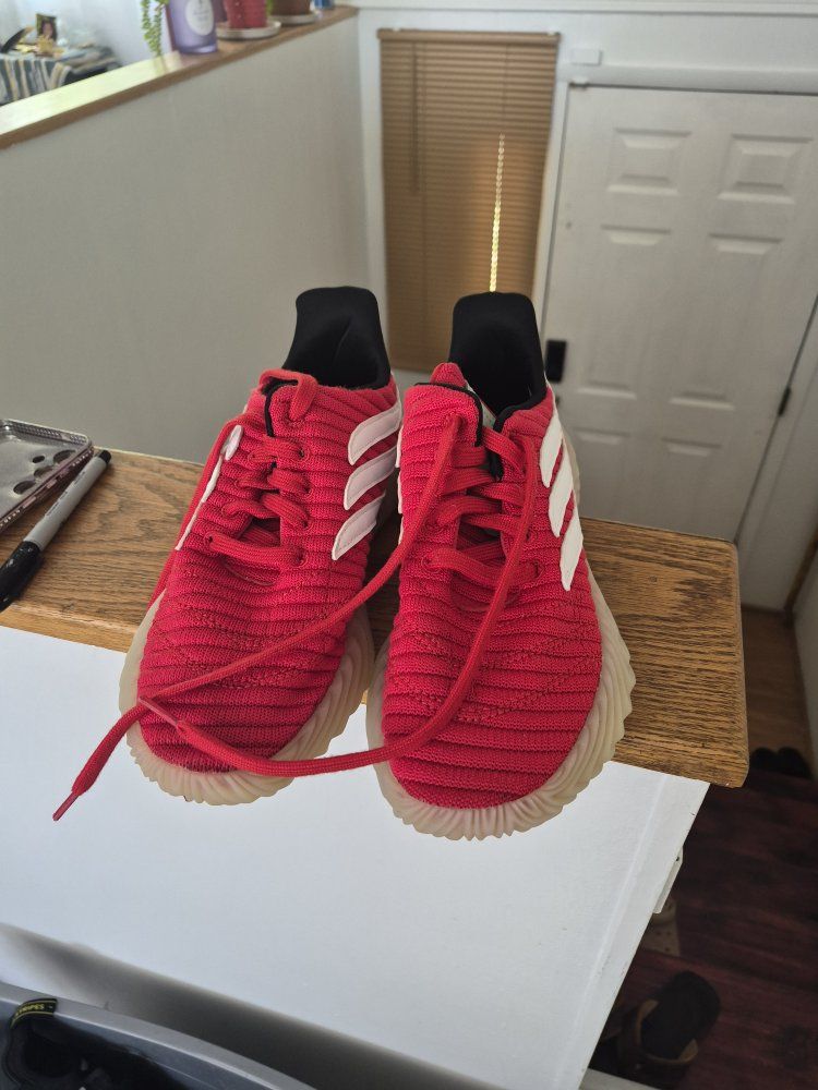 Adidas sobakov sneakers red color white stripes and a signature gum rubberized sole used like new