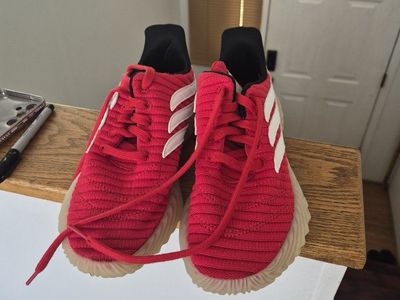 Adidas sobakov sneakers red color white stripes and a signature gum rubberized sole used like new