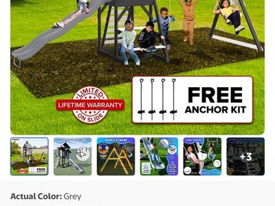 New backyard playset with slide and swings—never opened.