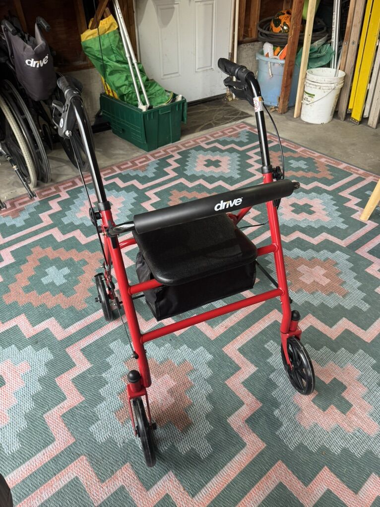 Drive Medical Rollator Walker with Seat Red