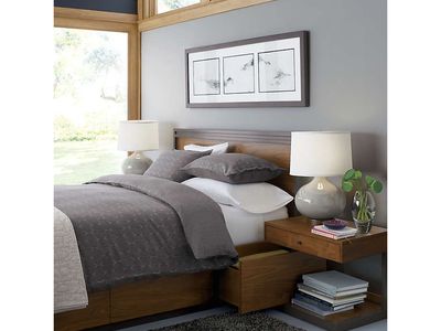 Bedroom set (Crate & Barrel) bed, stands, dresser