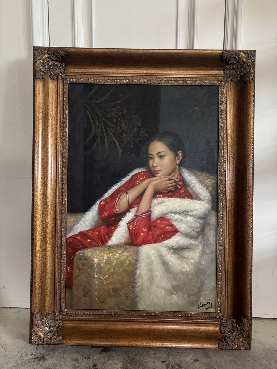 Large Framed Portrait Painting of Chinese Woman– 35” x 47”