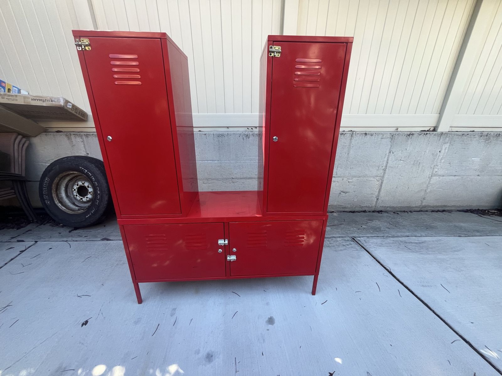 Red Metal Storage Cabinet Media Console Unit