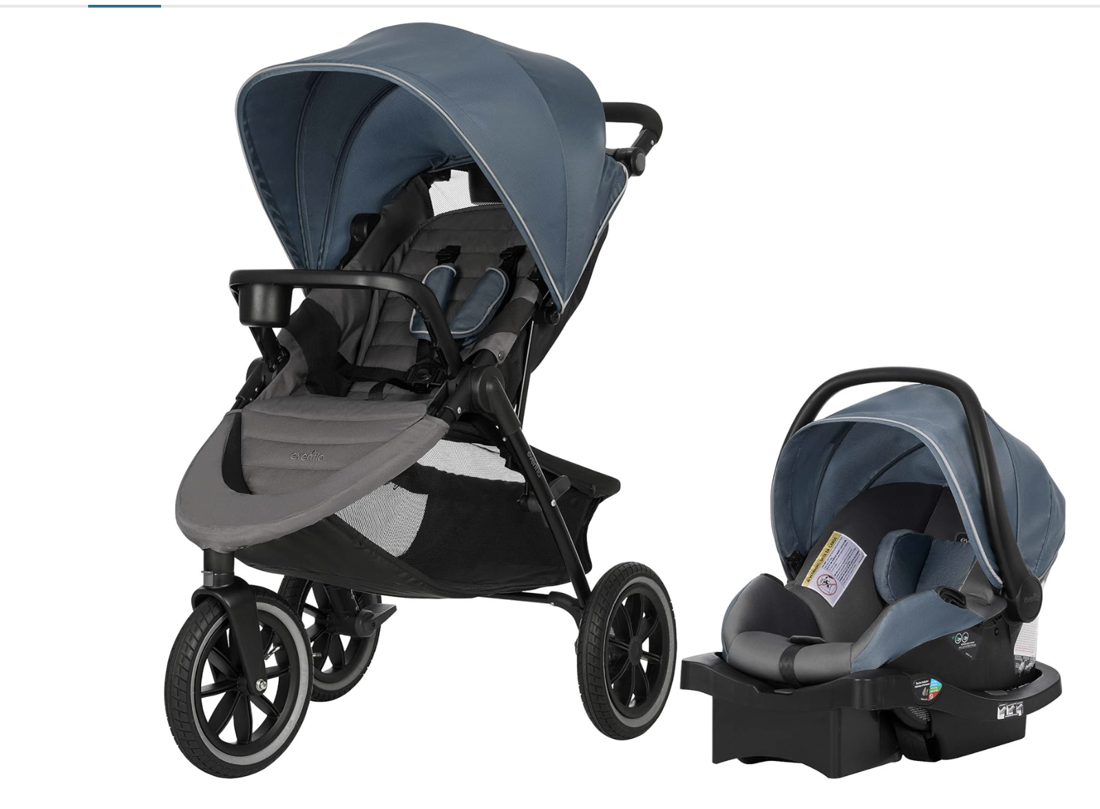 New in Box Evenflo Folio 3 Wheel Jogging Travel System Stroller + Infant Car Seat - Skyline Blue