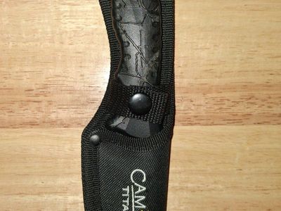 Camillus Titanium Fixed Blade Hunting Knife with Gut Hook and Sheath