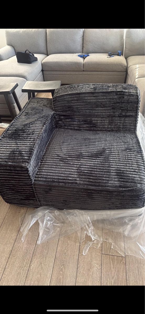 New Small Memory Foam Armless Couch - Dark Gray Corduroy Fabric