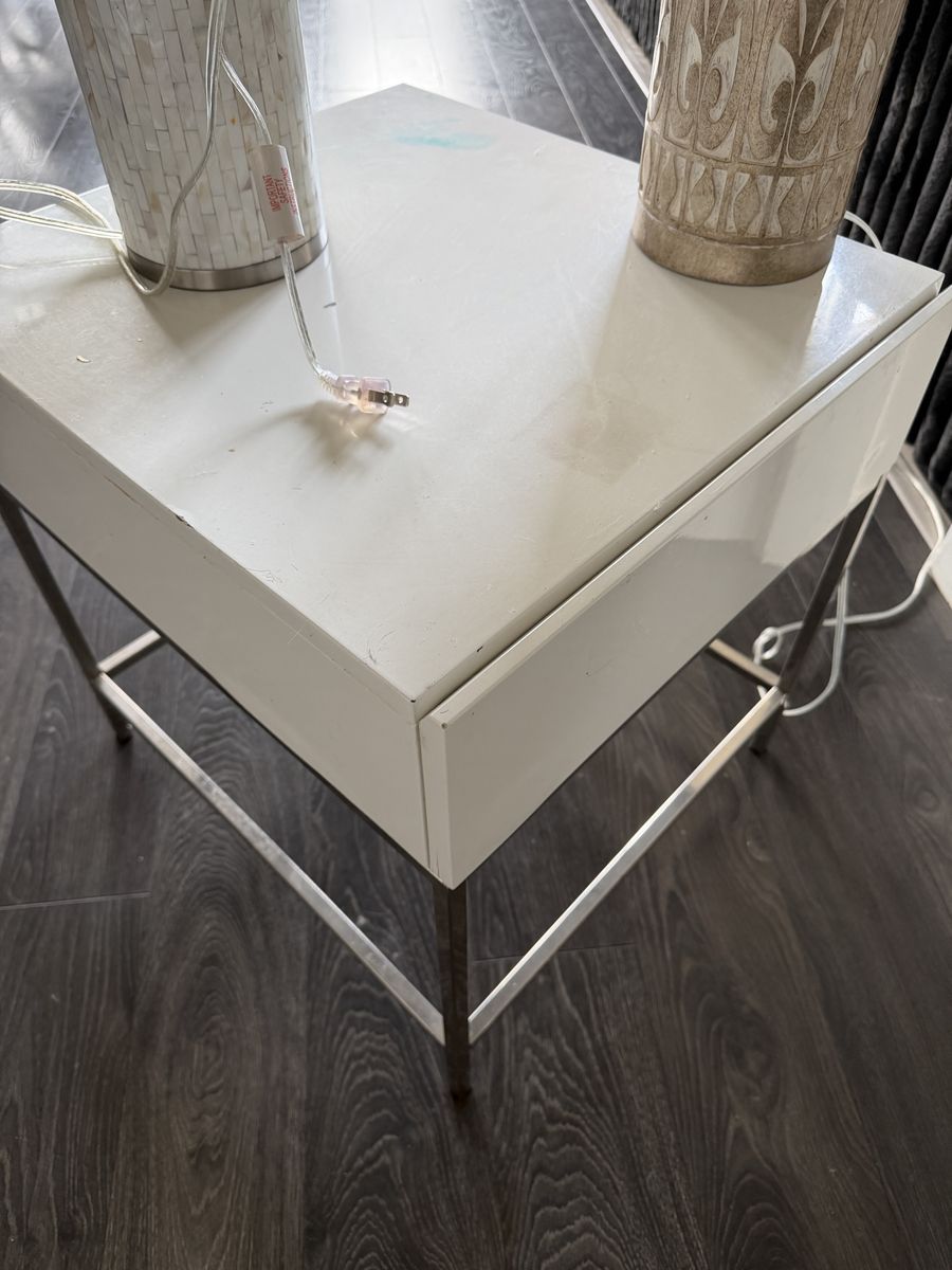 West Elm Side Table Nightstand White Chrome