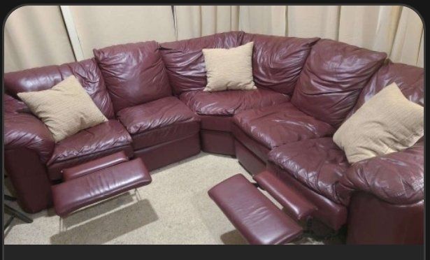 Cognac Leather Recliner sectional couch