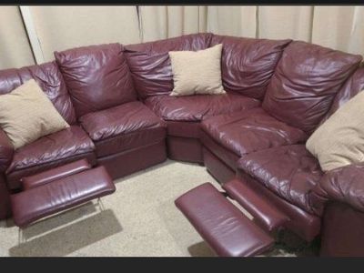 Cognac Leather Recliner sectional couch