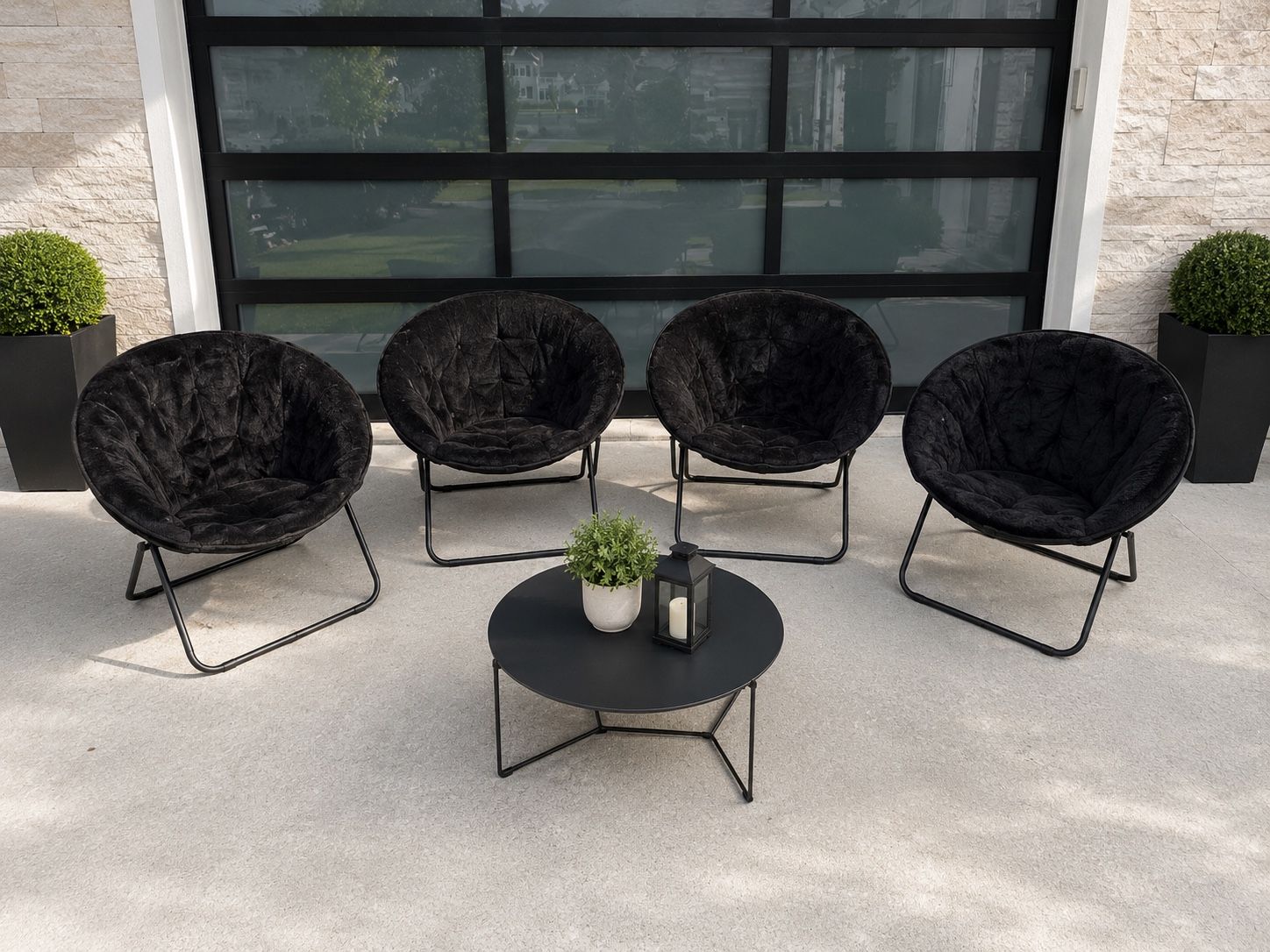 Black Shag Moon Chairs - Set of 4