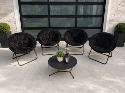 Black Shag Moon Chairs - Set of 4