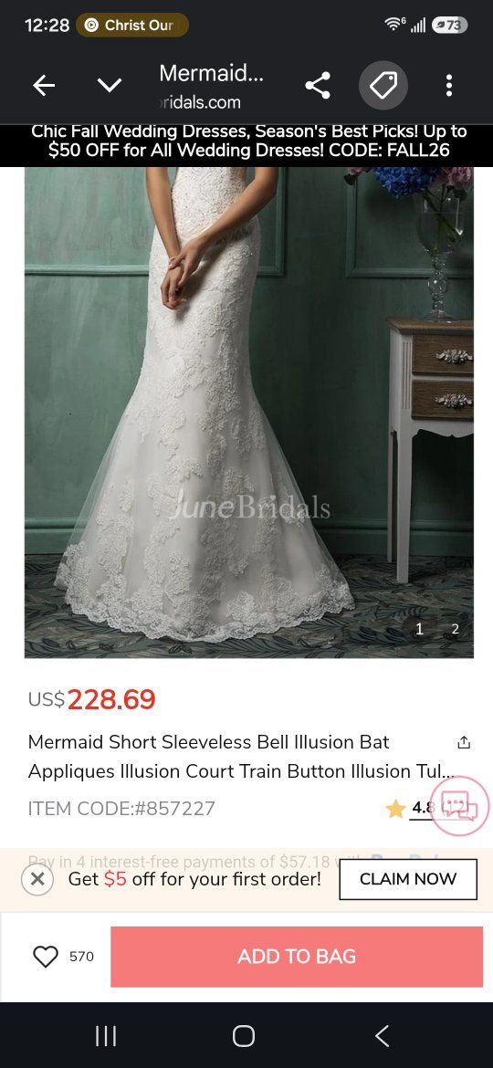 June Bridals Mermaid Lace Illusion Wedding Dress Appliques Court Train