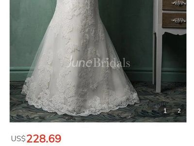 June Bridals Mermaid Lace Illusion Wedding Dress Appliques Court Train