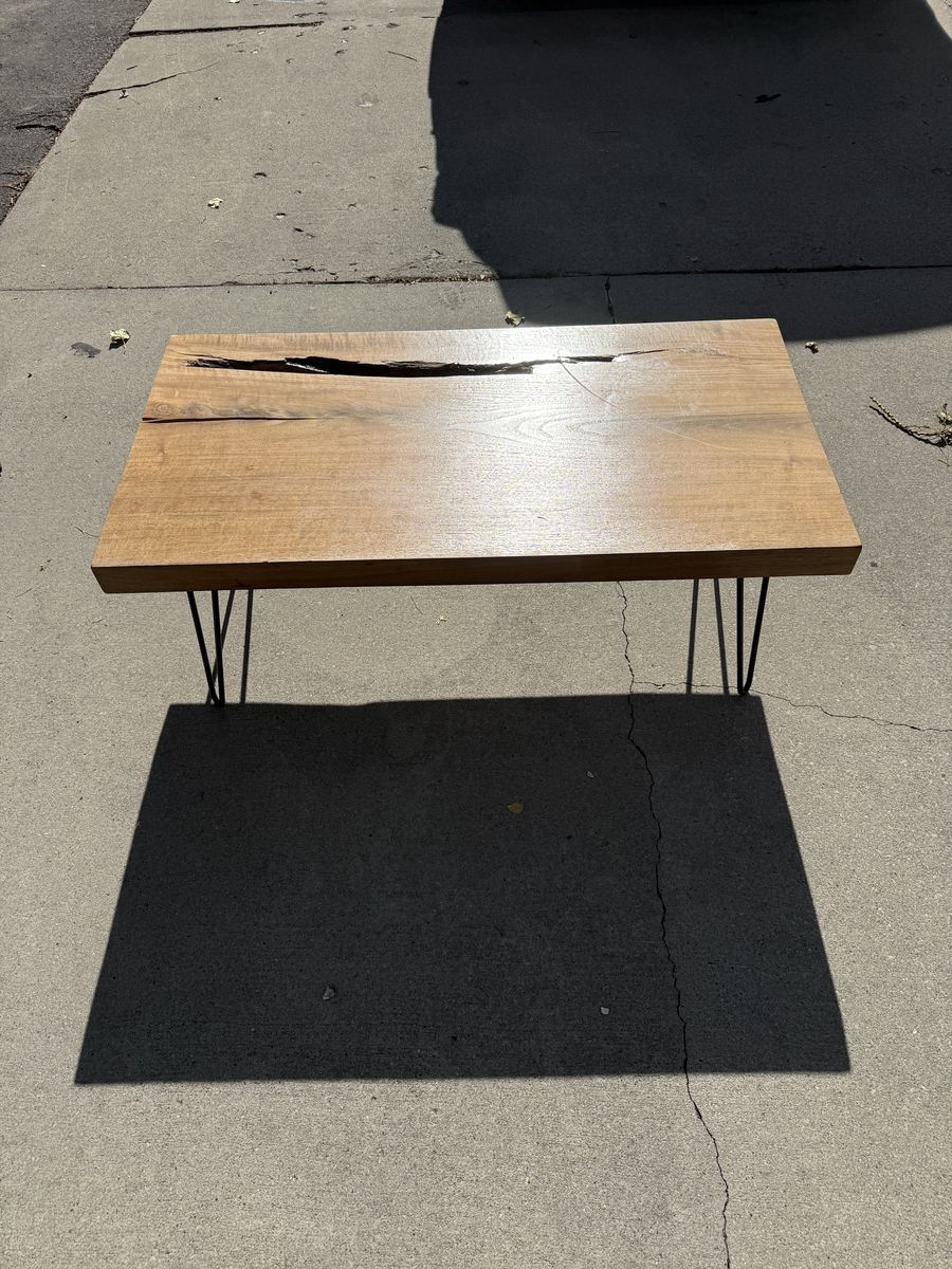 Solid Wood Coffee Table with Steel Legs