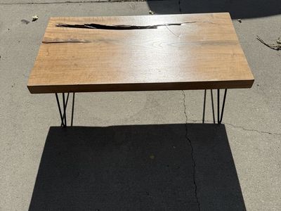 Solid Wood Coffee Table with Steel Legs