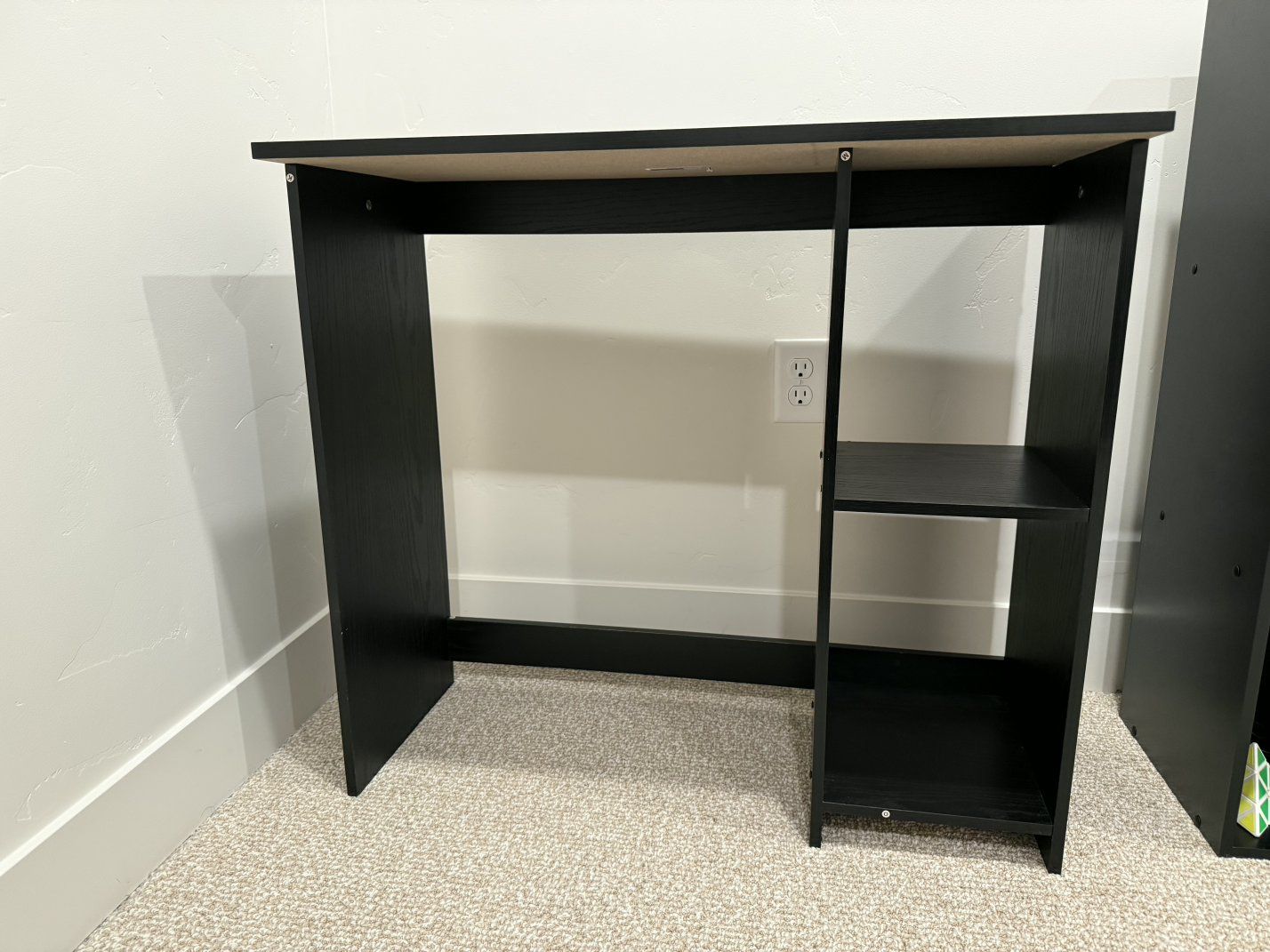 Black Wood Finish Computer Desk with Built-in Shelves - Compact Home Office Study Table