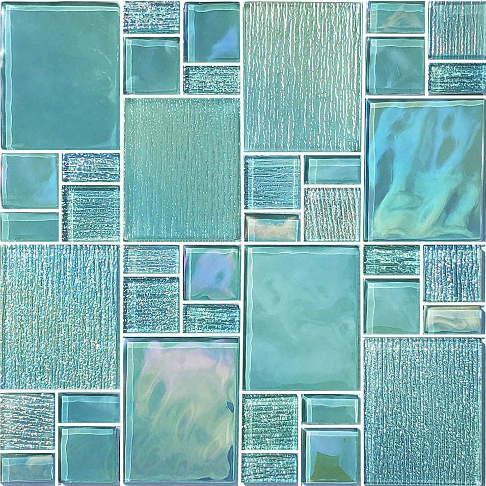 Premium Avalon Seafoam Mixed Glass Mosaic Tile — Mesh-Backed!