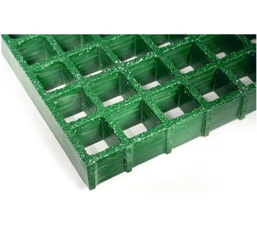 Fiberglass Reinforced Plastic (FRP) Fibergrate Corvex grating, Green, Grit-Top, 1-1/2 thick, 4' wide, 8' long, 1-1/2 x 1-1/2 Ope