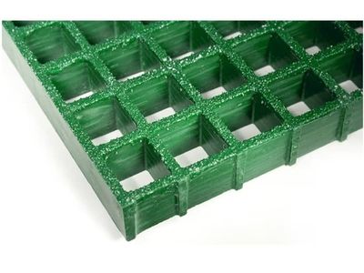 Fiberglass Reinforced Plastic (FRP) Fibergrate Corvex grating, Green, Grit-Top, 1-1/2 thick, 4' wide, 8' long, 1-1/2 x 1-1/2 Ope