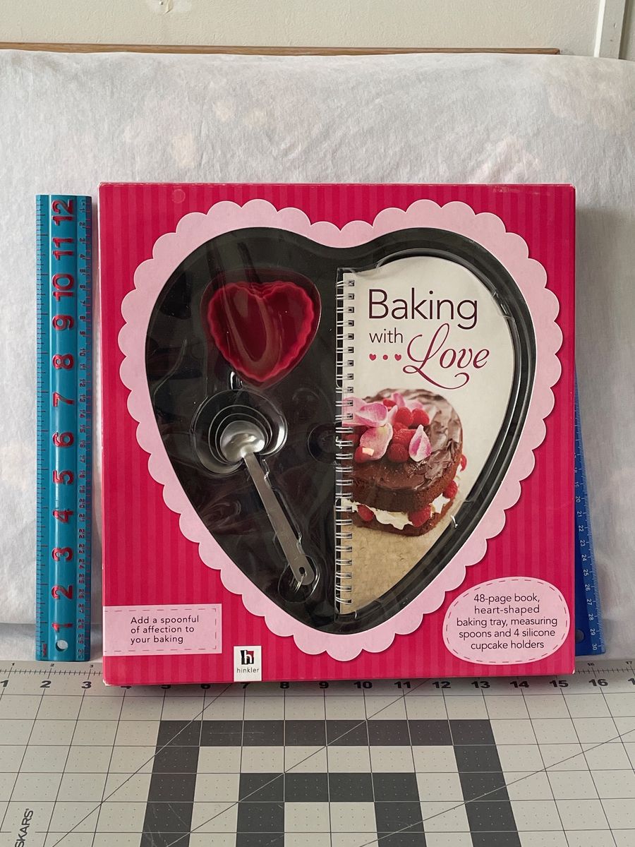 Hinkler Baking with Love Heart-Shaped Baking Kit - 48 Page Book, Pan, Cups, Spoons