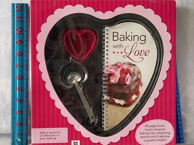 Hinkler Baking with Love Heart-Shaped Baking Kit - 48 Page Book, Pan, Cups, Spoons