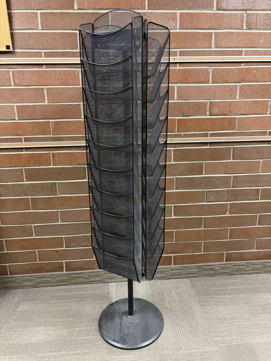 Rotating Floor Magazine & Literature Stand Black Mesh 3-Sided Display
