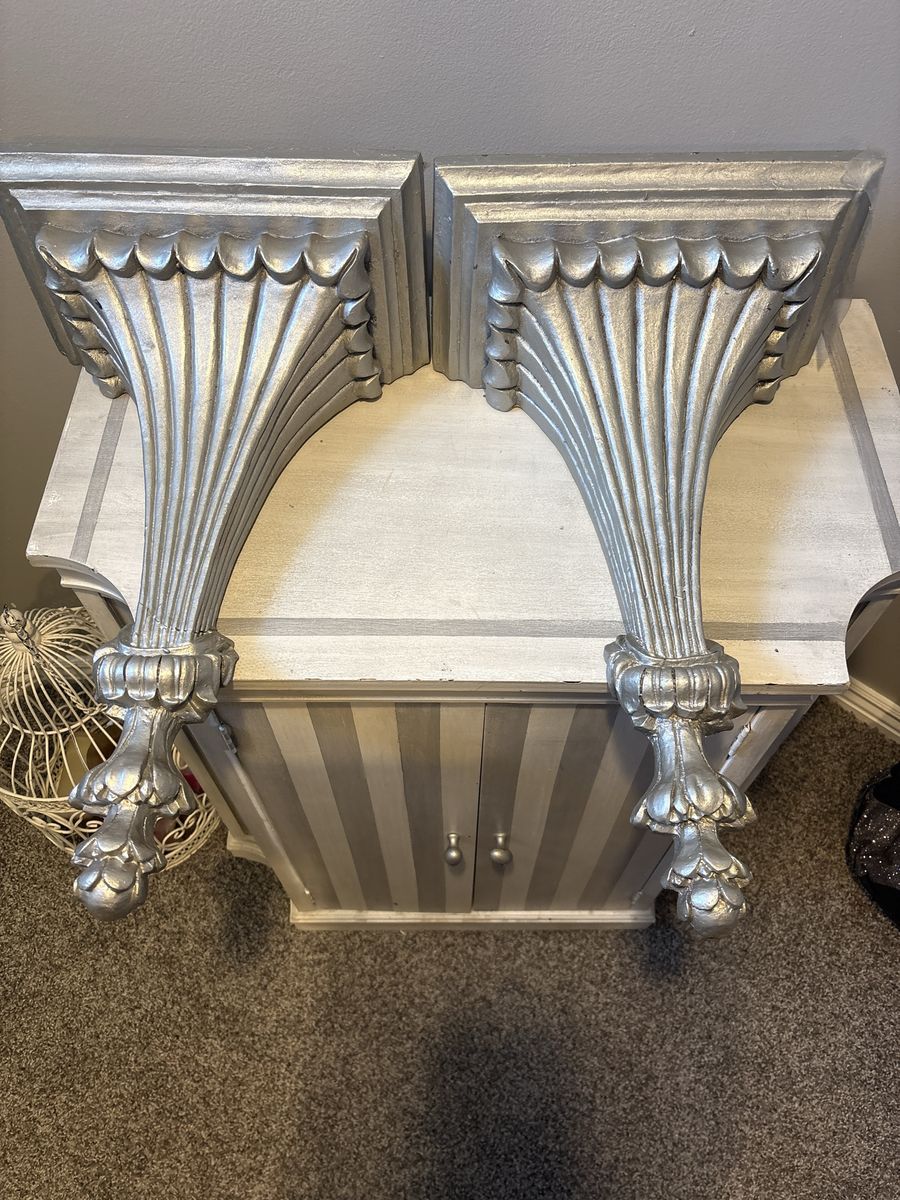 Vintage Pair of Silver Decorative Wall Sconces Shelves Ornate Corbel Brackets
