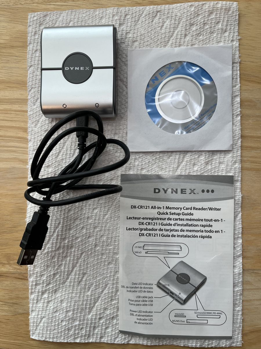 Dynex DX-CR121 All-in-1 Memory Card Reader/Writer with USB Cable & Software