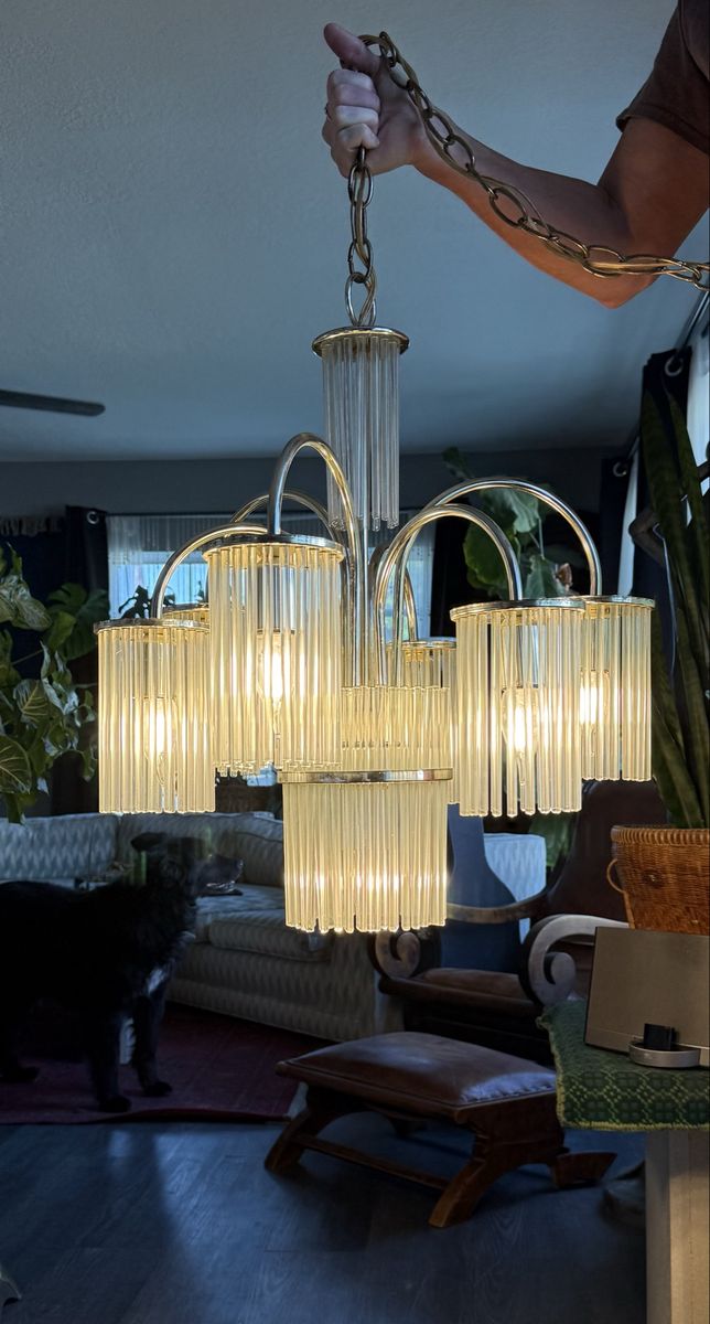 Vintage 70’s Glass Rod Chandelier. Made in Canada