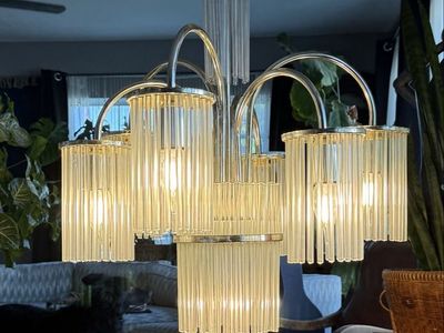 Vintage 70’s Glass Rod Chandelier. Made in Canada