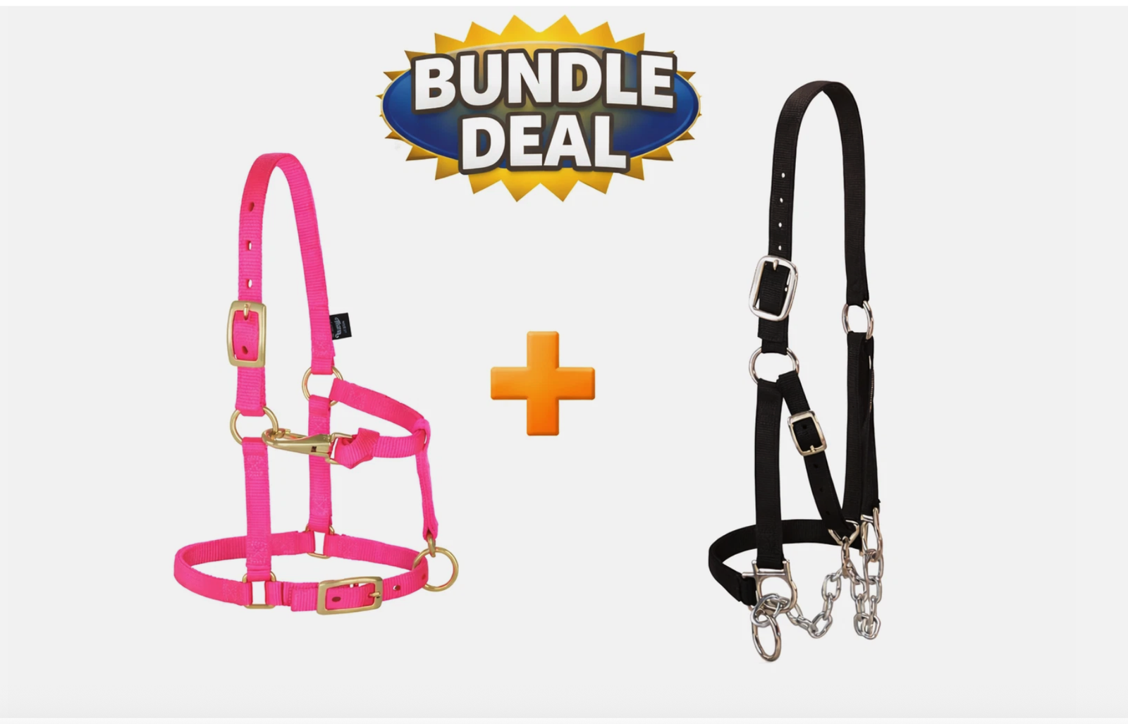 Weaver Mini Horse Halter Pink + Weaver Heavy Duty Black Chain Halter Bundle