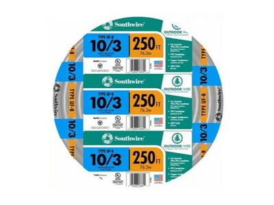 Southwire 250 ft. 10/3 Gray Solid CU UF-B W/G Wire Underground Outdoor Direct Burial
