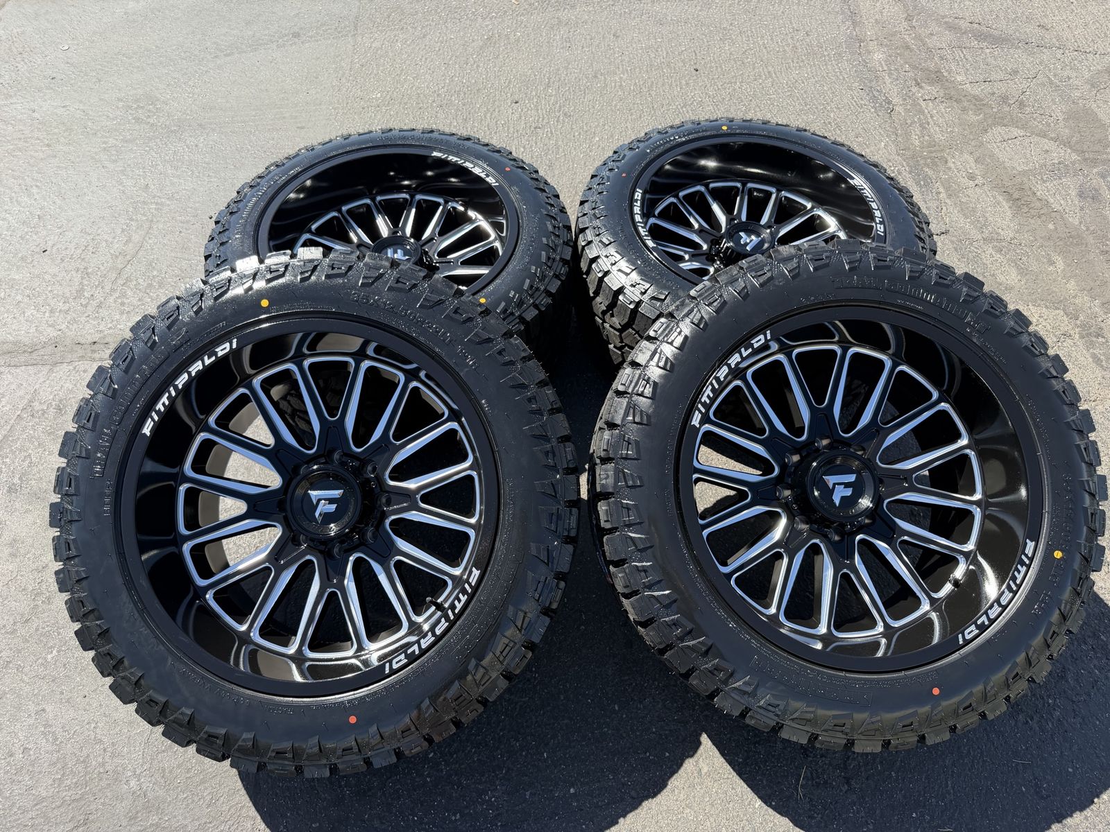 New 35x12.50r22 Ameritread RT Fittipaldi FA18 -44 8x170 Black Milled Ford F250 F350 Superduty F 250 350 8 lug 22x12 wheels tires