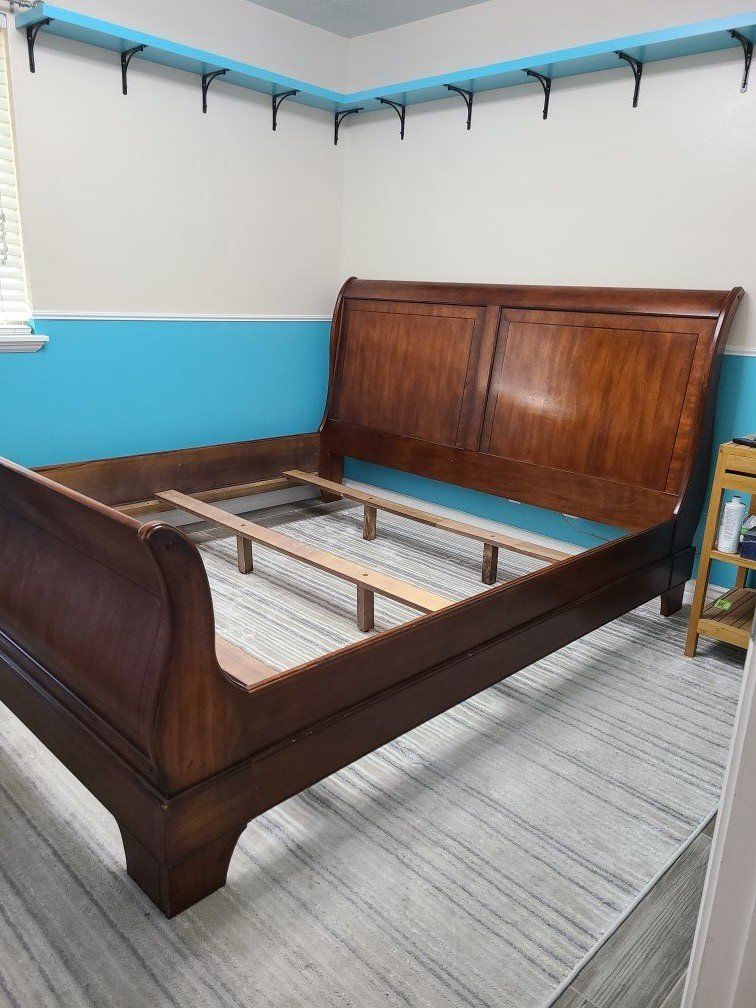 Wood King Sleigh Bed Frame
