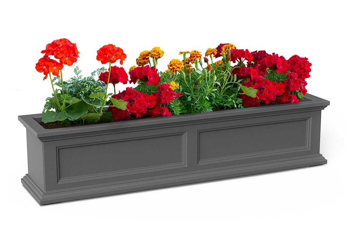 48"W x 11"D x 11"H Graphite Grey Fairfield Window Box with Installation Brackets