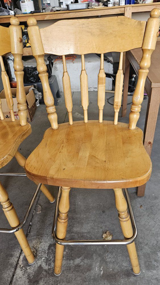 Pair of Wooden Swivel Bar Stools with Footrests