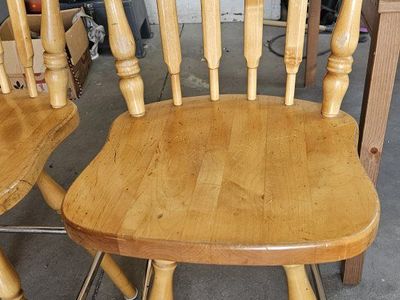 Pair of Wooden Swivel Bar Stools with Footrests