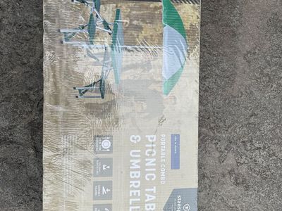 Stansport 615 Portable Combo Picnic Table & Umbrella - Aluminum Frame, Heavy-Duty, New