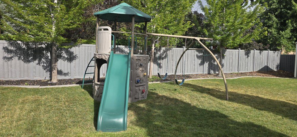 Kids Outdoor Playset Swing Set w/ Slide & Climbing Wall