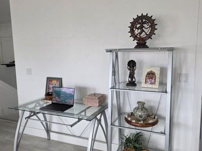 Glass Top Desk and Matching Glass Book Shelf - Silver Metal Frame