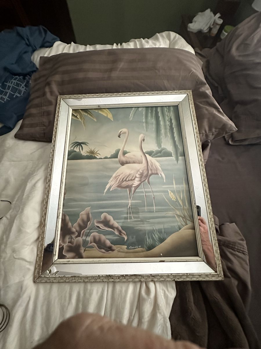 Vintage Turner Mirrored Wall Art – Flamingos & Herons – Mid-Century Decor