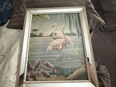 Vintage Turner Mirrored Wall Art – Flamingos & Herons – Mid-Century Decor