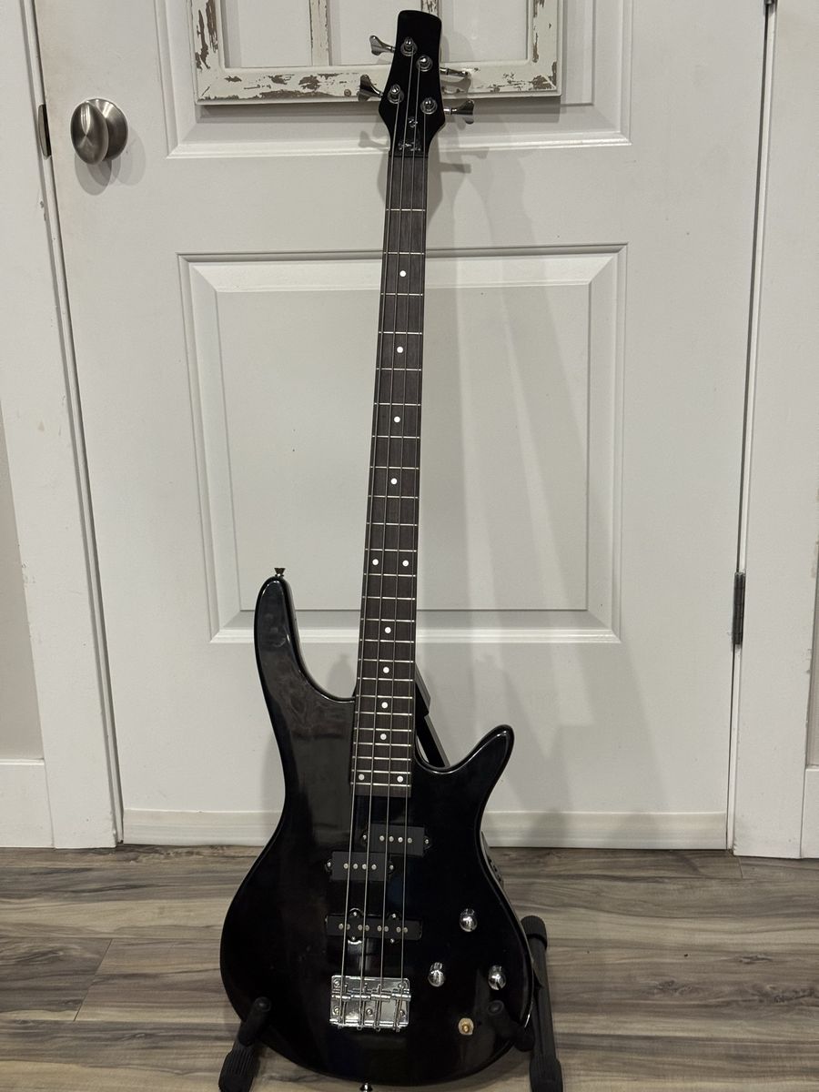 PROJECT Black 4-String Electric Bass Guitar and Red 6-String Electric Guitar 